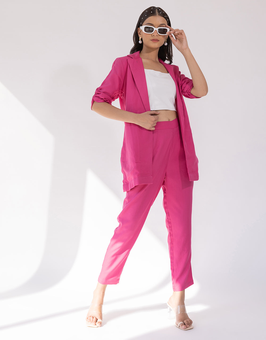 Light Pink Blazer Trouser Suit Set for Women, Pink Pantsuit With Oversized  Blazer and Wide Leg Pants, Women's Business Suit - Etsy